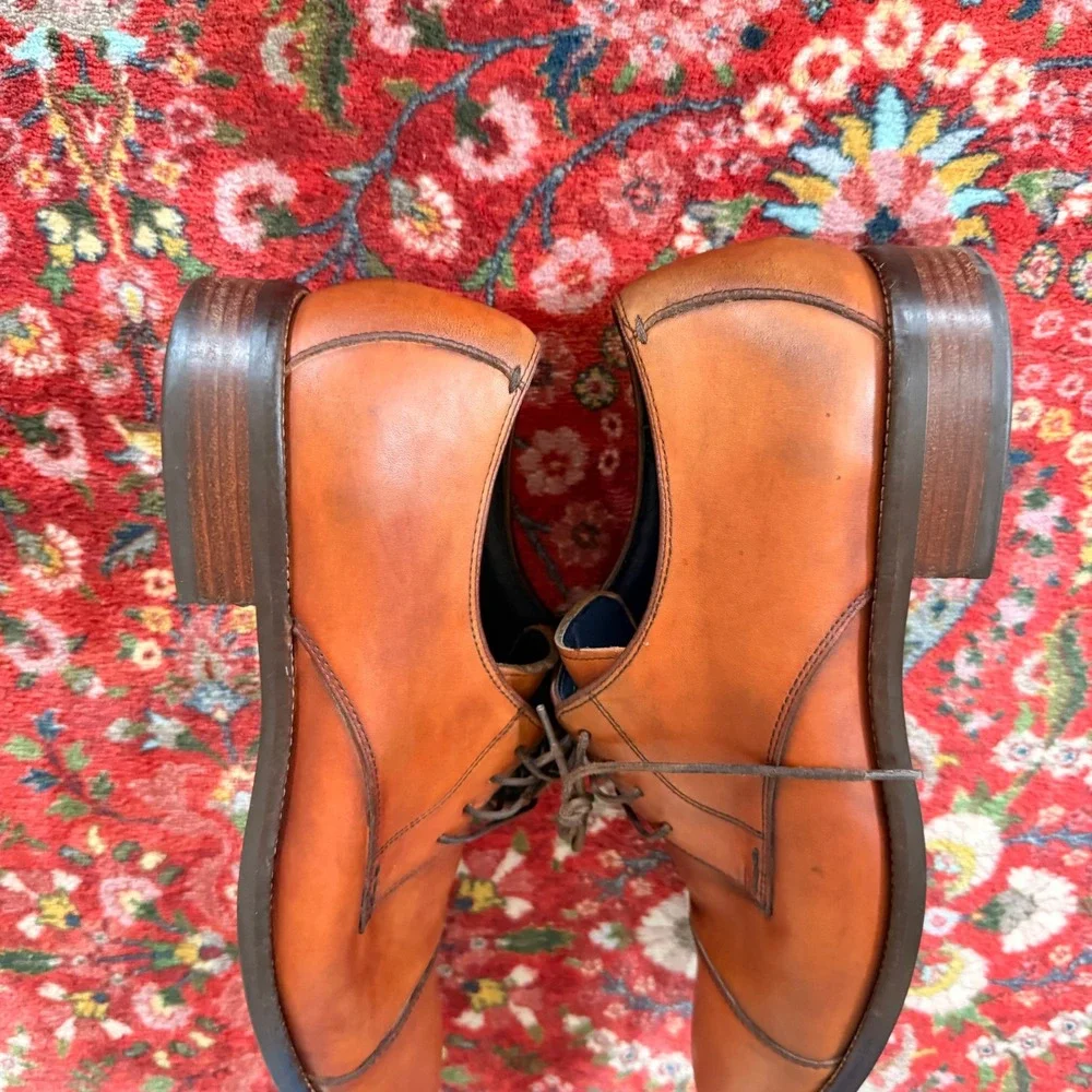 Cole Haan Grand.OS Oxford Men 10 Cognac Tan Preppy Cap Toe Leather Derby